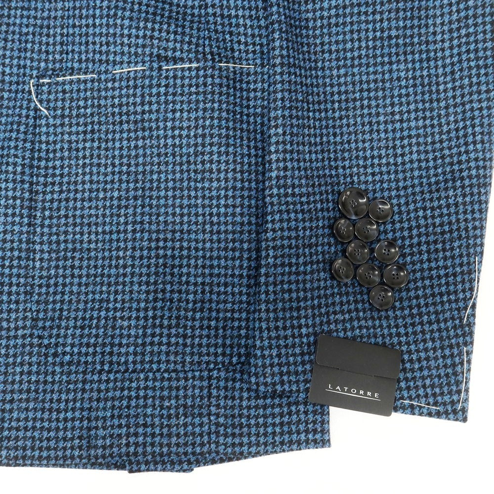 [New] SARTORIA LATORRE wool houndstooth tailored jacket, blue x black [48] [Condition Rank N] [Men&