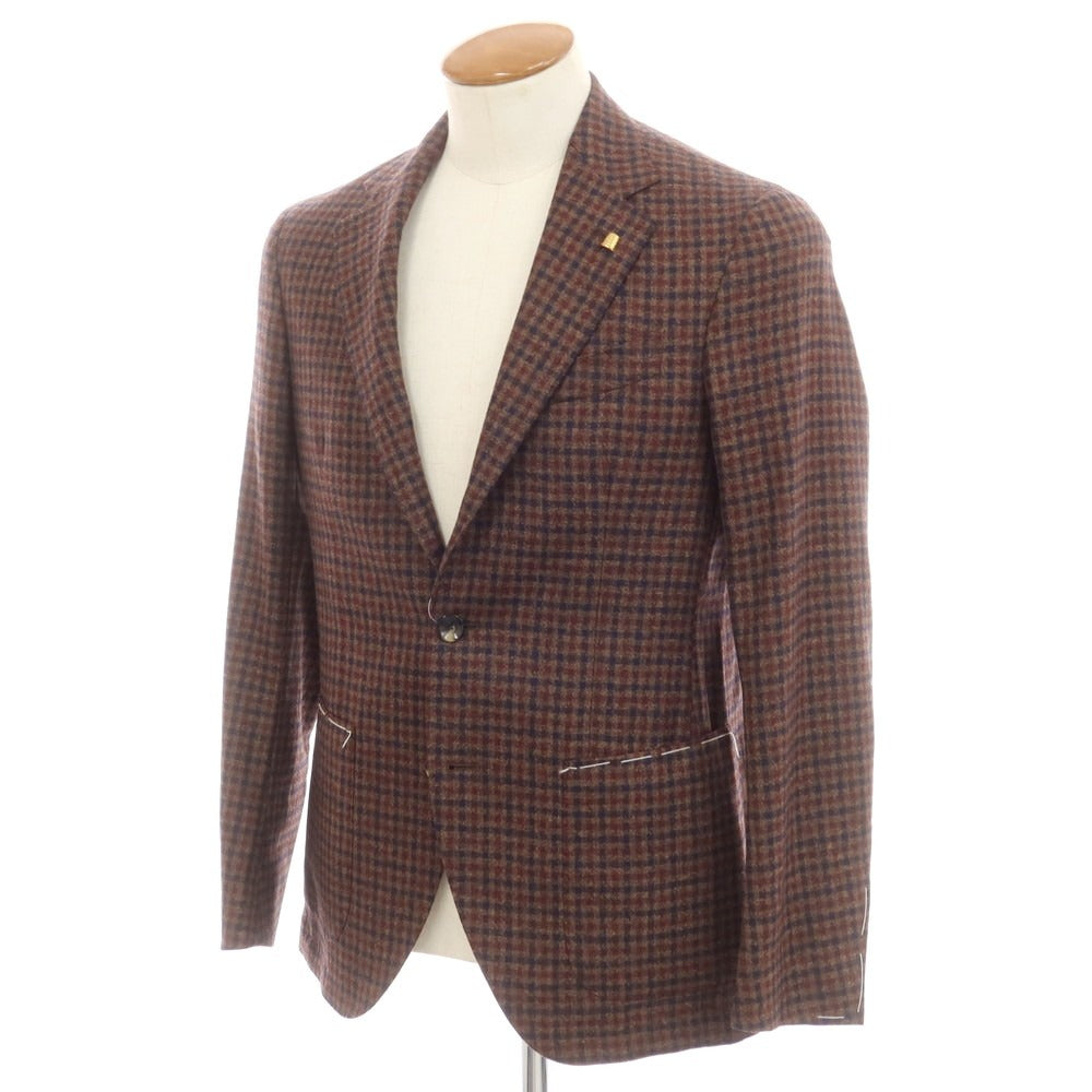 [New] SARTORIA LATORRE Wool Check Tailored Jacket Brown x Navy x Dark Red [46] [Condition Rank N] [Men&