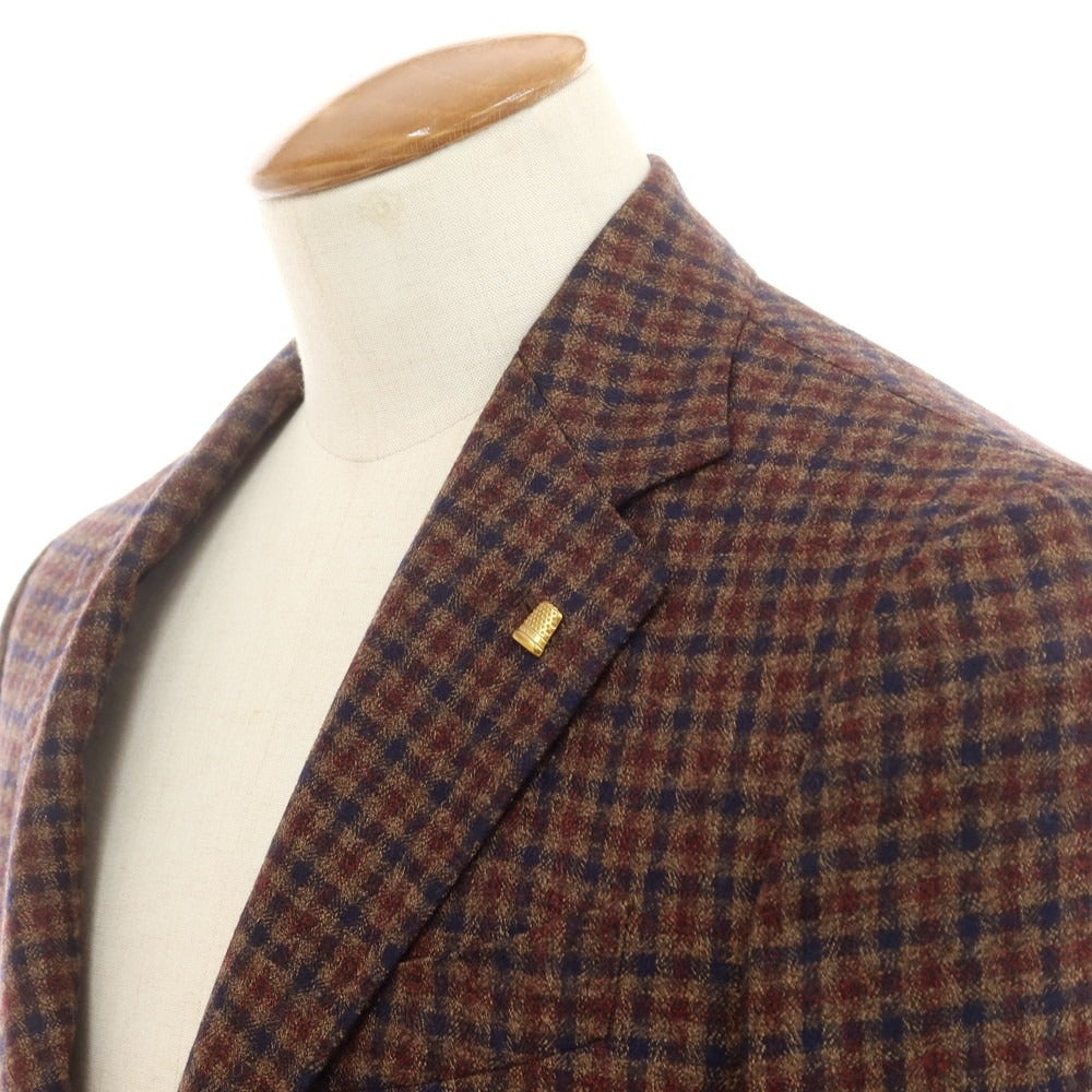 [New] SARTORIA LATORRE Wool Check Tailored Jacket Brown x Navy x Dark Red [46] [Condition Rank N] [Men&