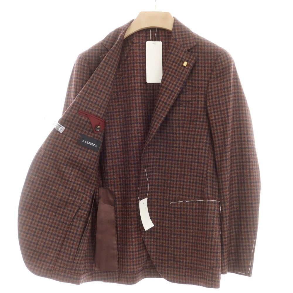 [New] SARTORIA LATORRE Wool Check Tailored Jacket Brown x Navy x Dark Red [46] [Condition Rank N] [Men&