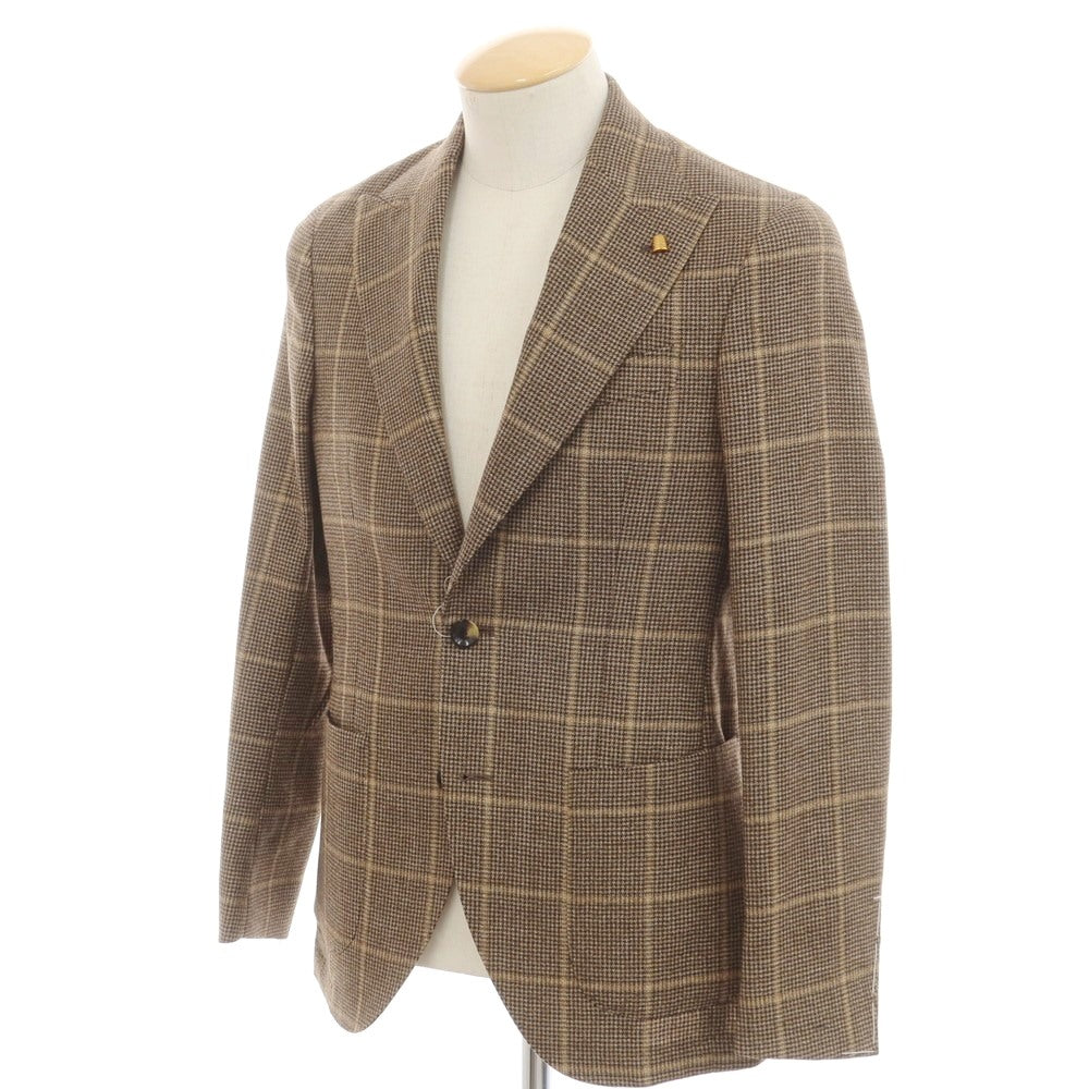 【新品】サルトリア ラトーレ SARTORIA LATORRE ウール チェック テーラードジャケット ベージュxブラック【 44 】【 状態ランクN 】【 メンズ 】