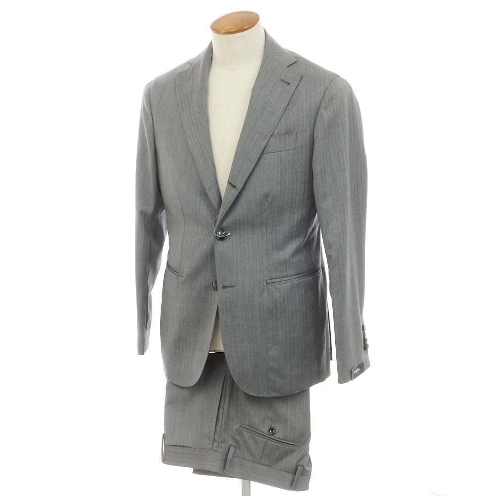 [New] BARBA Herringbone Wool 3-Button Suit, Grey [48] [Condition Rank N] [Men&