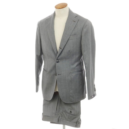 [New] BARBA Herringbone Wool 3-Button Suit, Grey [48] [Condition Rank N] [Men&