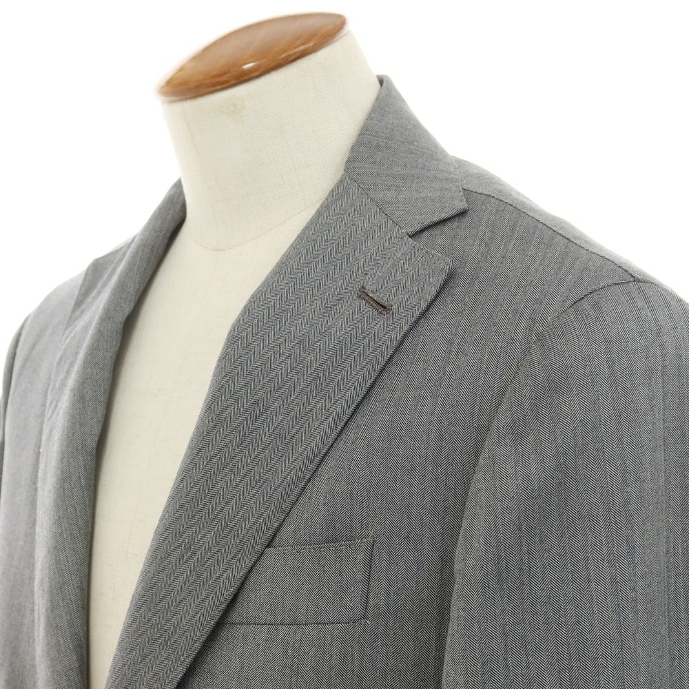[New] BARBA Herringbone Wool 3-Button Suit, Grey [48] [Condition Rank N] [Men&