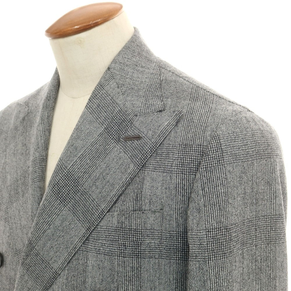 【新品】バルバ BARBA ウール グレンチェック ダブルスーツ グレー【 48 】【 状態ランクN 】【 メンズ 】