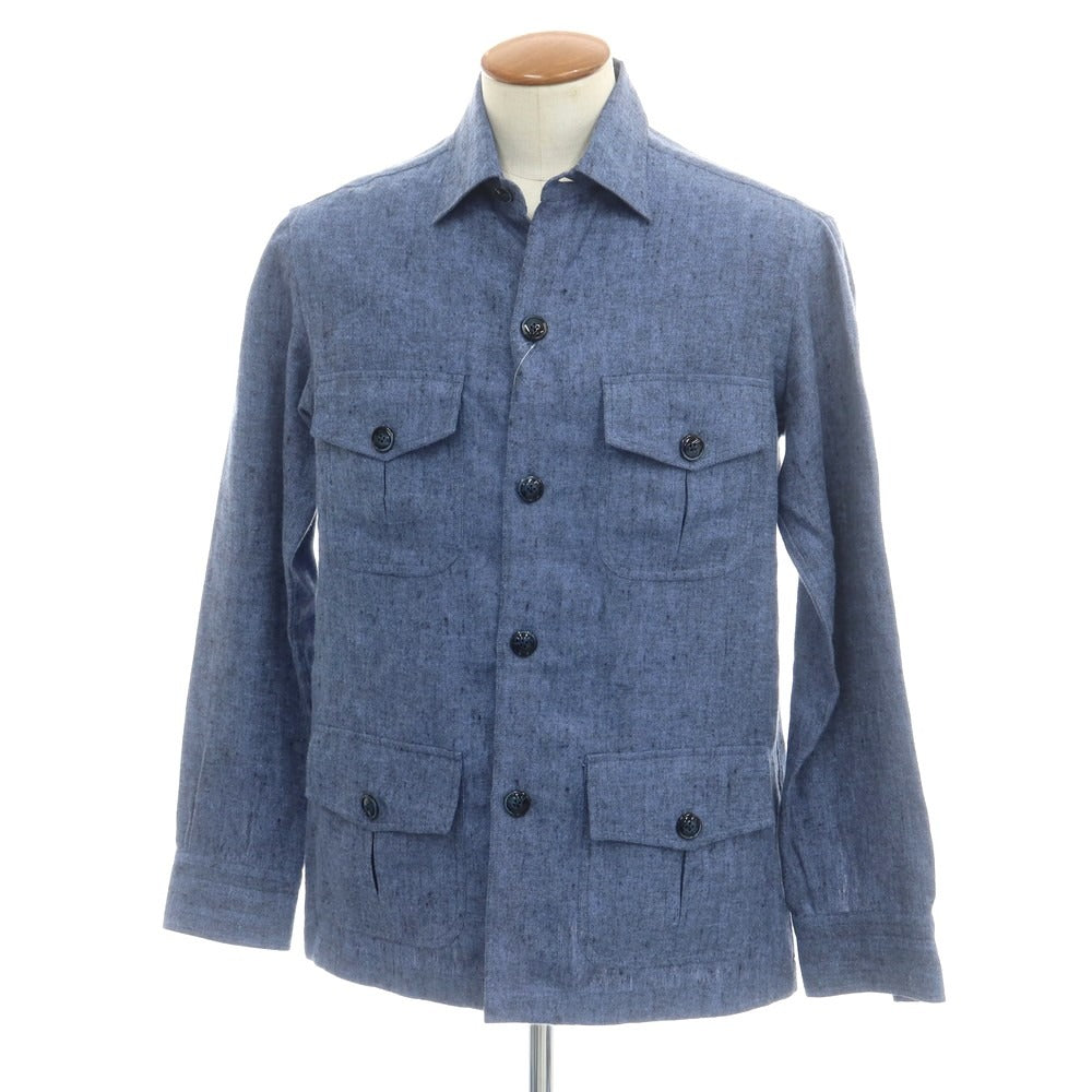 【新品】バルバ ダンディライフ BARBA DANDY LIFE ヘリンボーン織コットン サファリジャケット ブルー【 46 】【 状態ランクN 】【 メンズ 】