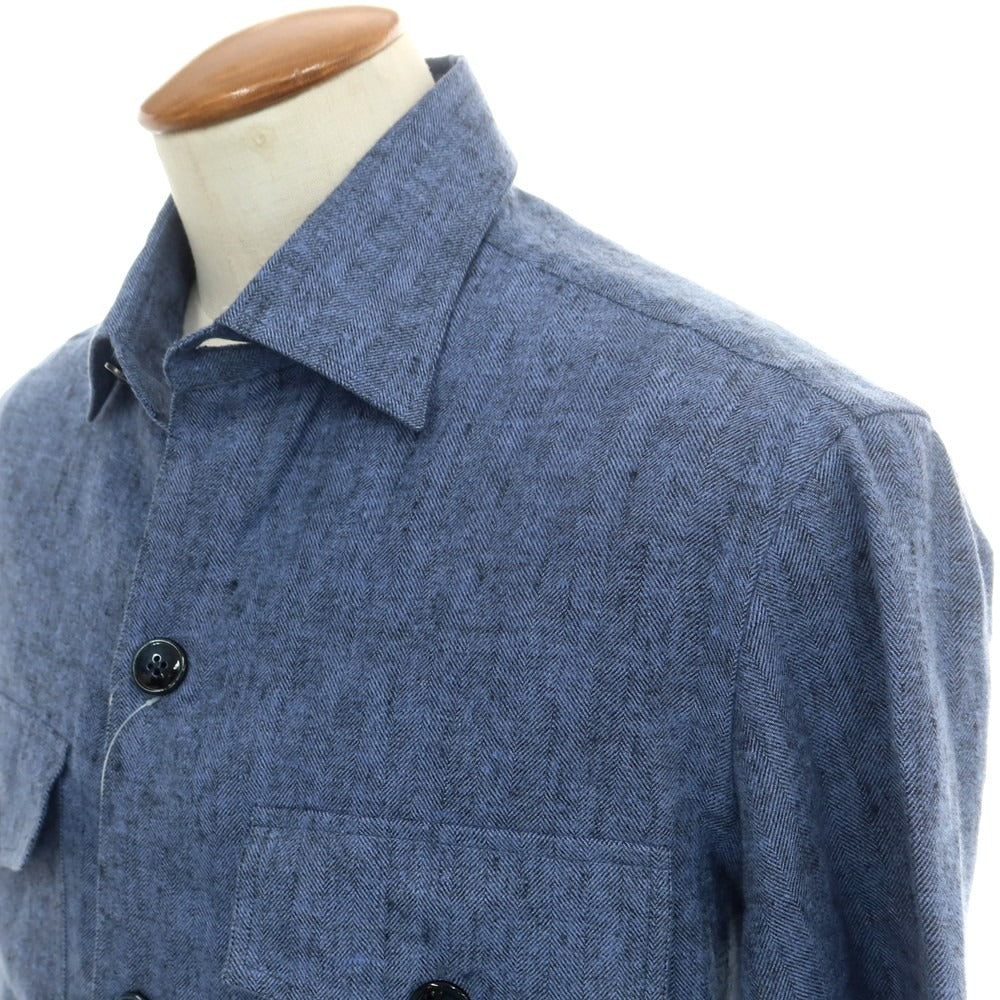 【新品】バルバ ダンディライフ BARBA DANDY LIFE ヘリンボーン織コットン サファリジャケット ブルー【 46 】【 状態ランクN 】【 メンズ 】