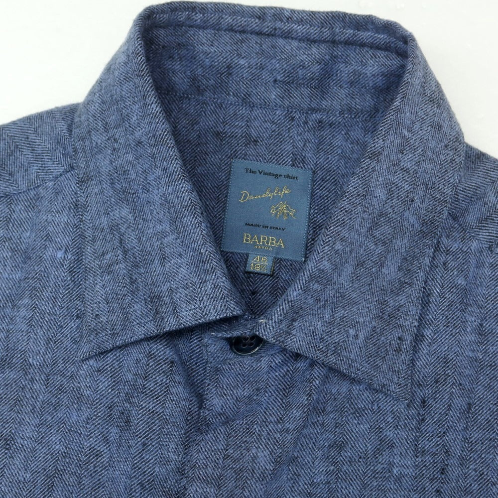 【新品】バルバ ダンディライフ BARBA DANDY LIFE ヘリンボーン織コットン サファリジャケット ブルー【 46 】【 状態ランクN 】【 メンズ 】