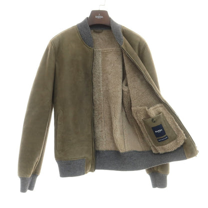 【新品】バルバ BARBA ムートンレザー ジップアップブルゾン オリーブ【 48 】【 状態ランクN 】【 メンズ 】