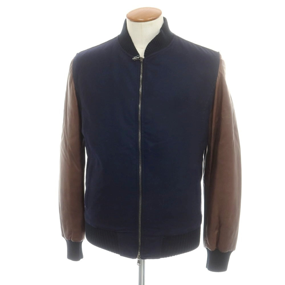 【新品】バルバ BARBA ウール レザー 中綿ブルゾン ネイビーxブラウン【 48 】【 状態ランクN 】【 メンズ 】