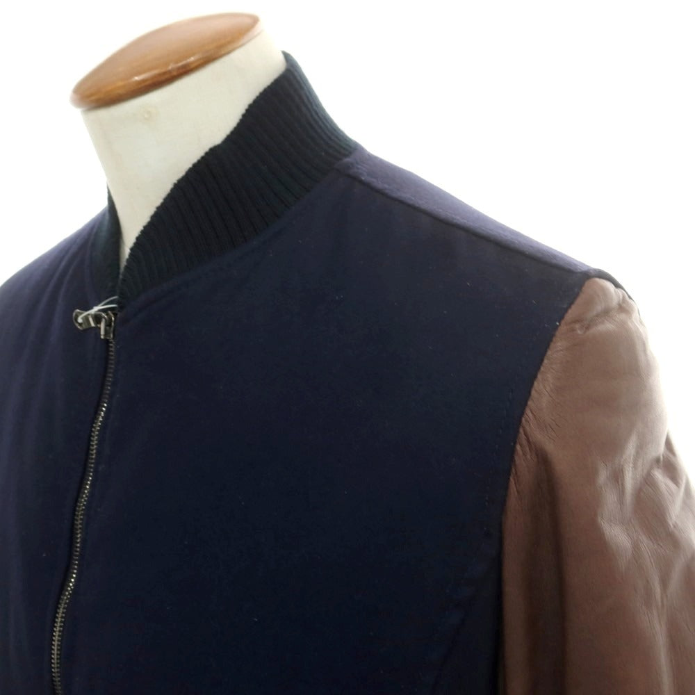 【新品】バルバ BARBA ウール レザー 中綿ブルゾン ネイビーxブラウン【 48 】【 状態ランクN 】【 メンズ 】