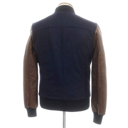 【新品】バルバ BARBA ウール レザー 中綿ブルゾン ネイビーxブラウン【 48 】【 状態ランクN 】【 メンズ 】