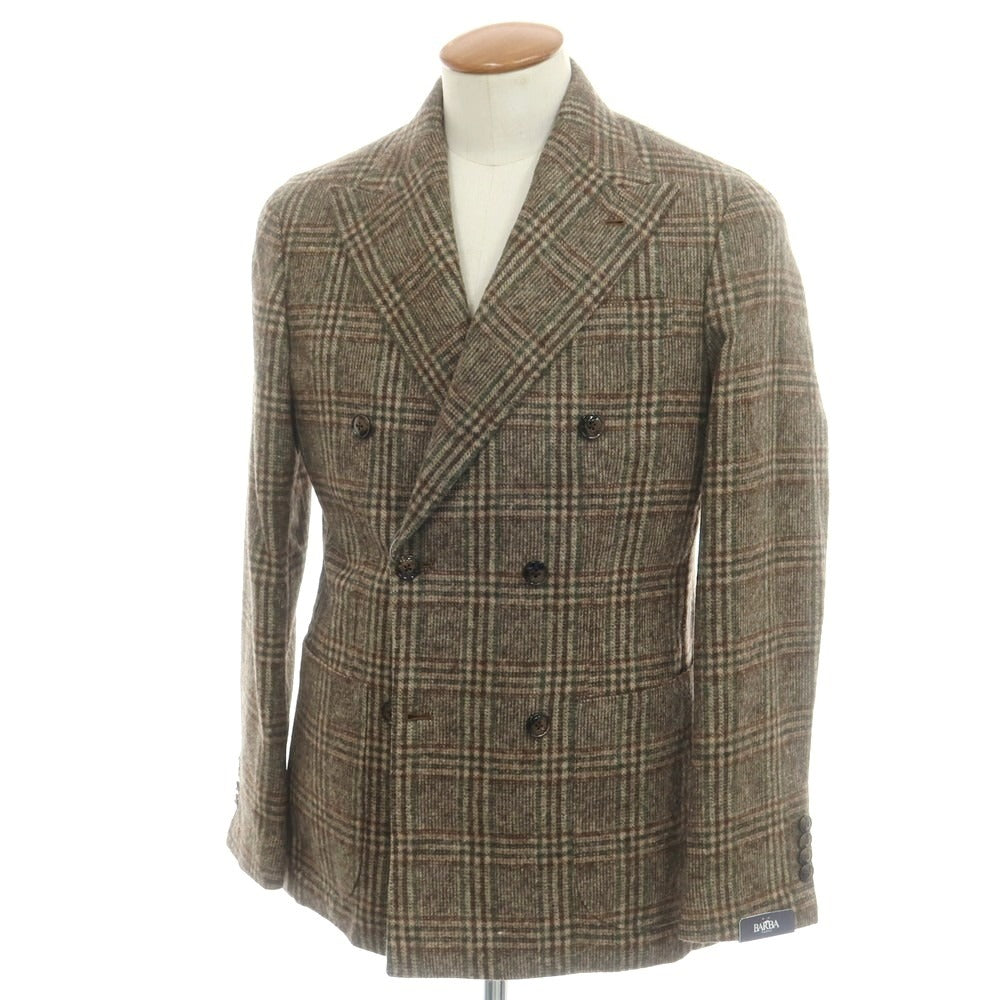【新品】バルバ BARBA アルパカウールナイロン チェック テーラードジャケット ブラウン系xグリーン【 48 】【 状態ランクN 】【 メンズ 】