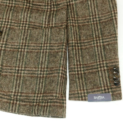 【新品】バルバ BARBA アルパカウールナイロン チェック テーラードジャケット ブラウン系xグリーン【 48 】【 状態ランクN 】【 メンズ 】