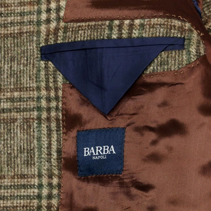 【新品】バルバ BARBA アルパカウールナイロン チェック テーラードジャケット ブラウン系xグリーン【 48 】【 状態ランクN 】【 メンズ 】
