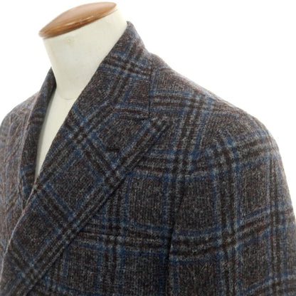 【新品】バルバ BARBA アルパカウールナイロン チェック ダブル テーラードジャケット グレー×ダークレッドxブルー【 48 】【 状態ランクN 】【 メンズ 】