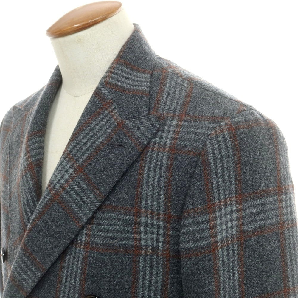 【新品】バルバ BARBA ウール チェック ダブル テーラードジャケット グレーxブラウン【 48 】【 状態ランクN 】【 メンズ 】