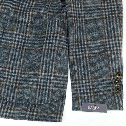 【新品】バルバ BARBA アルパカウールナイロン チェック テーラードジャケット グレーネイビー系xブラウン【 48 】【 状態ランクN 】【 メンズ 】