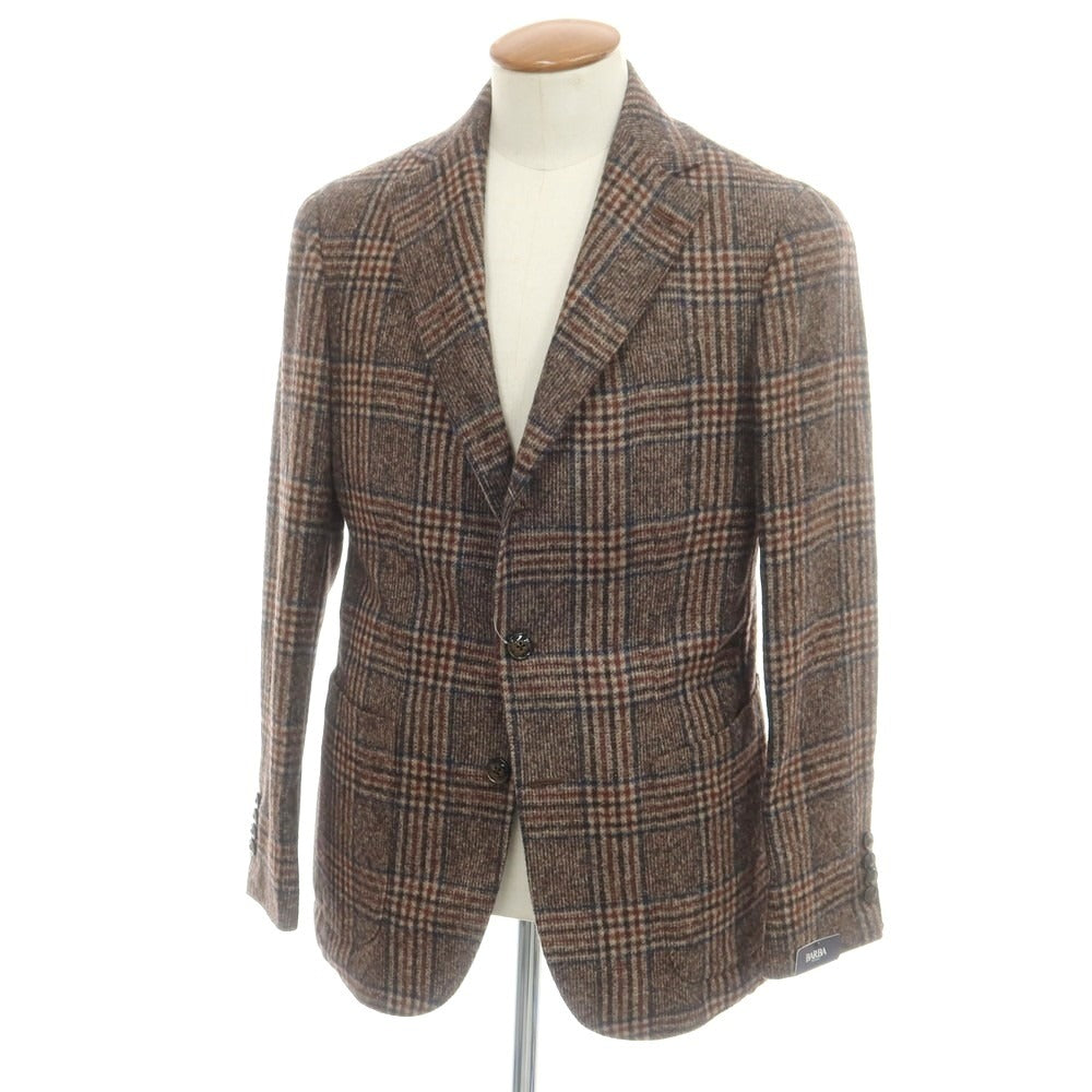 【新品】バルバ BARBA ウール チェック  テーラードジャケット ブラウンxネイビー【 48 】【 状態ランクN 】【 メンズ 】