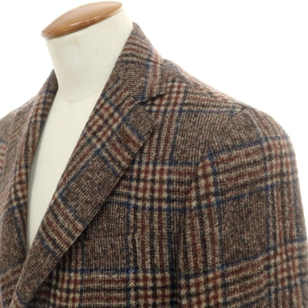 【新品】バルバ BARBA ウール チェック  テーラードジャケット ブラウンxネイビー【 48 】【 状態ランクN 】【 メンズ 】