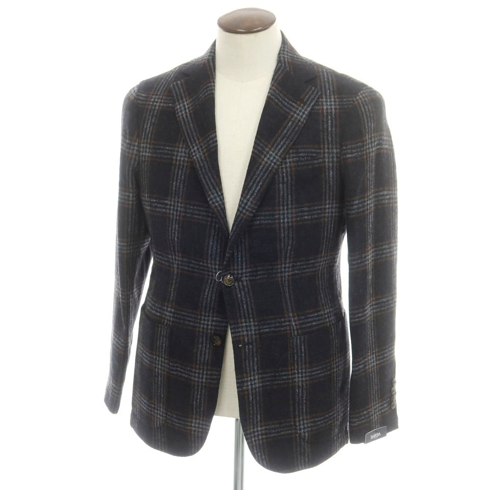 【新品】バルバ BARBA ウール チェック テーラードジャケット ブラックxグレー【 50 】【 状態ランクN 】【 メンズ 】