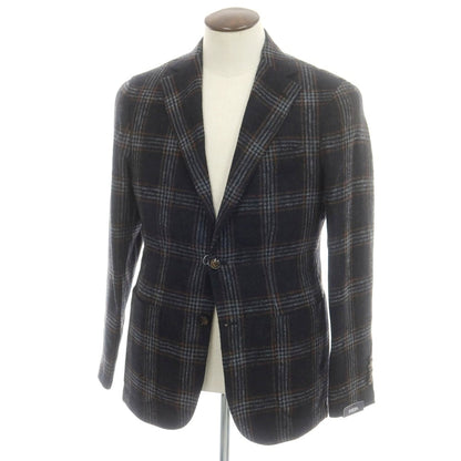 【新品】バルバ BARBA ウール チェック テーラードジャケット ブラックxグレー【 50 】【 状態ランクN 】【 メンズ 】
