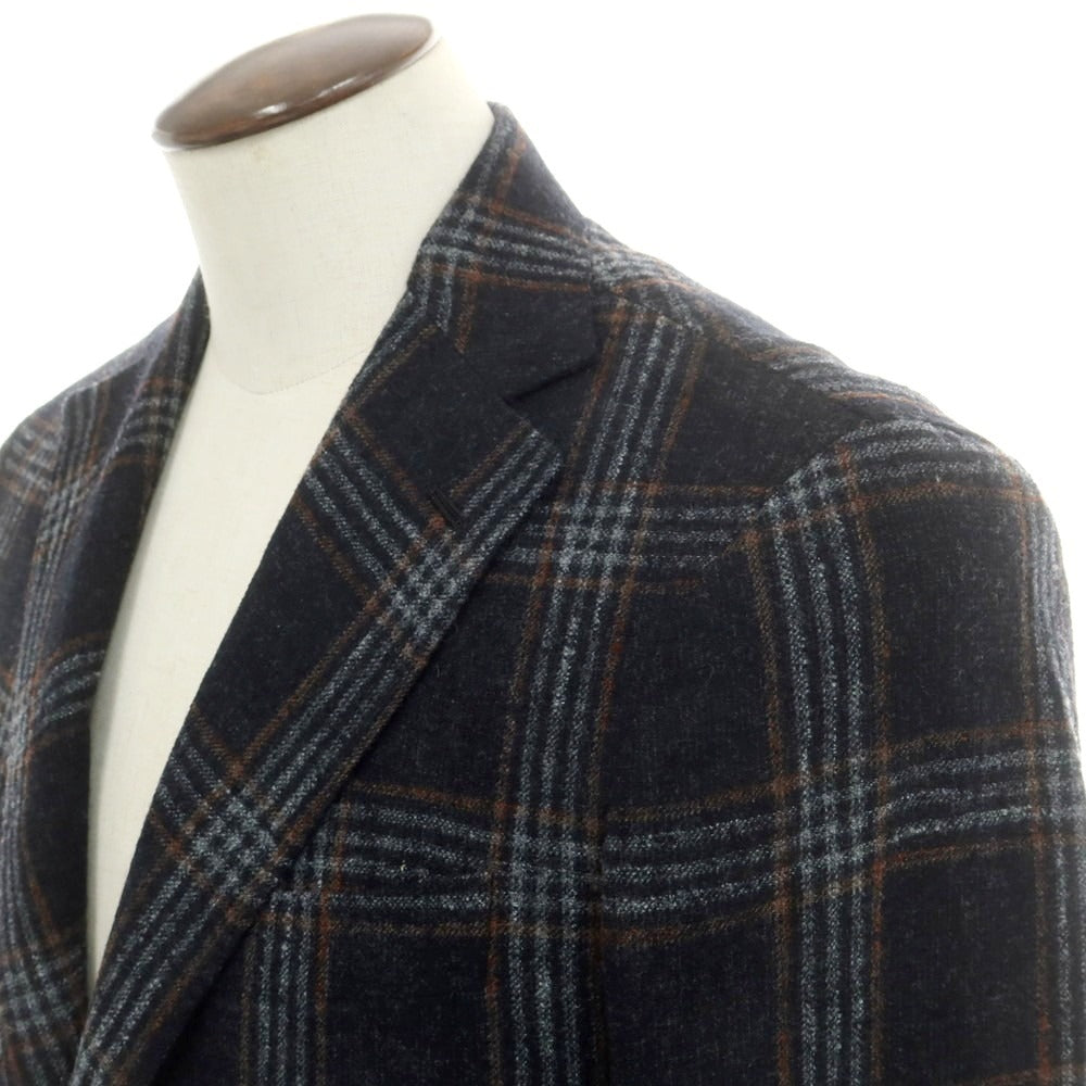 【新品】バルバ BARBA ウール チェック テーラードジャケット ブラックxグレー【 50 】【 状態ランクN 】【 メンズ 】