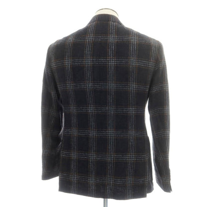 【新品】バルバ BARBA ウール チェック テーラードジャケット ブラックxグレー【 50 】【 状態ランクN 】【 メンズ 】