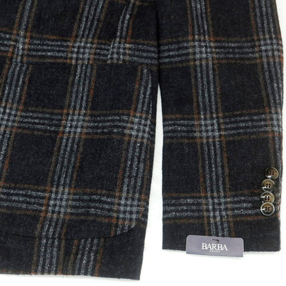 【新品】バルバ BARBA ウール チェック テーラードジャケット ブラックxグレー【 50 】【 状態ランクN 】【 メンズ 】
