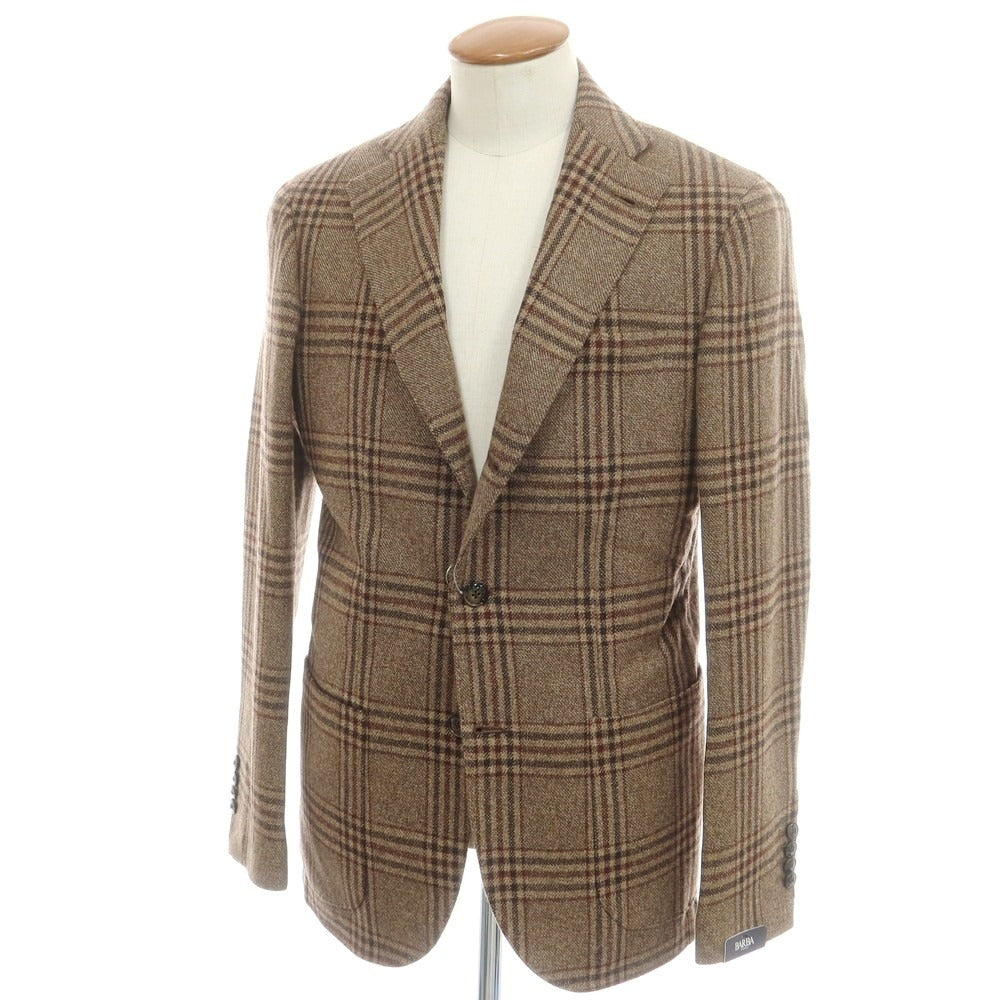 【新品】バルバ BARBA ウールカシミヤ チェック テーラードジャケット ブラウンxブラック【 48 】【 状態ランクN 】【 メンズ 】