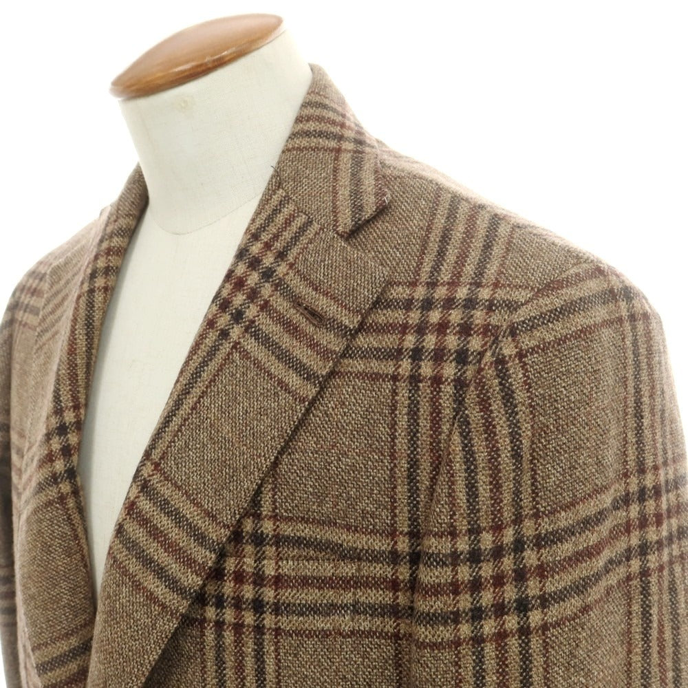 【新品】バルバ BARBA ウールカシミヤ チェック テーラードジャケット ブラウンxブラック【 48 】【 状態ランクN 】【 メンズ 】
