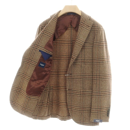 【新品】バルバ BARBA ウールカシミヤ チェック テーラードジャケット ブラウンxブラック【 48 】【 状態ランクN 】【 メンズ 】