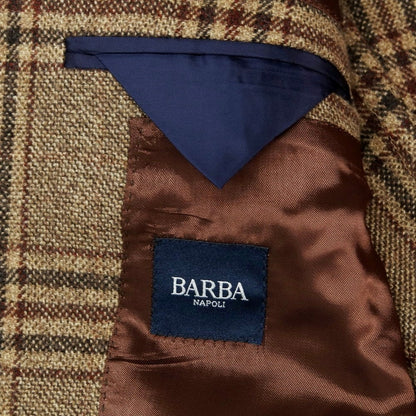 【新品】バルバ BARBA ウールカシミヤ チェック テーラードジャケット ブラウンxブラック【 48 】【 状態ランクN 】【 メンズ 】