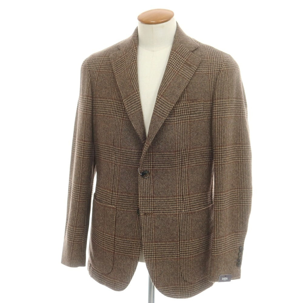 【新品】バルバ BARBA ウールカシミヤ チェック テーラードジャケット ブラウンxブラック【 48 】【 状態ランクN 】【 メンズ 】
