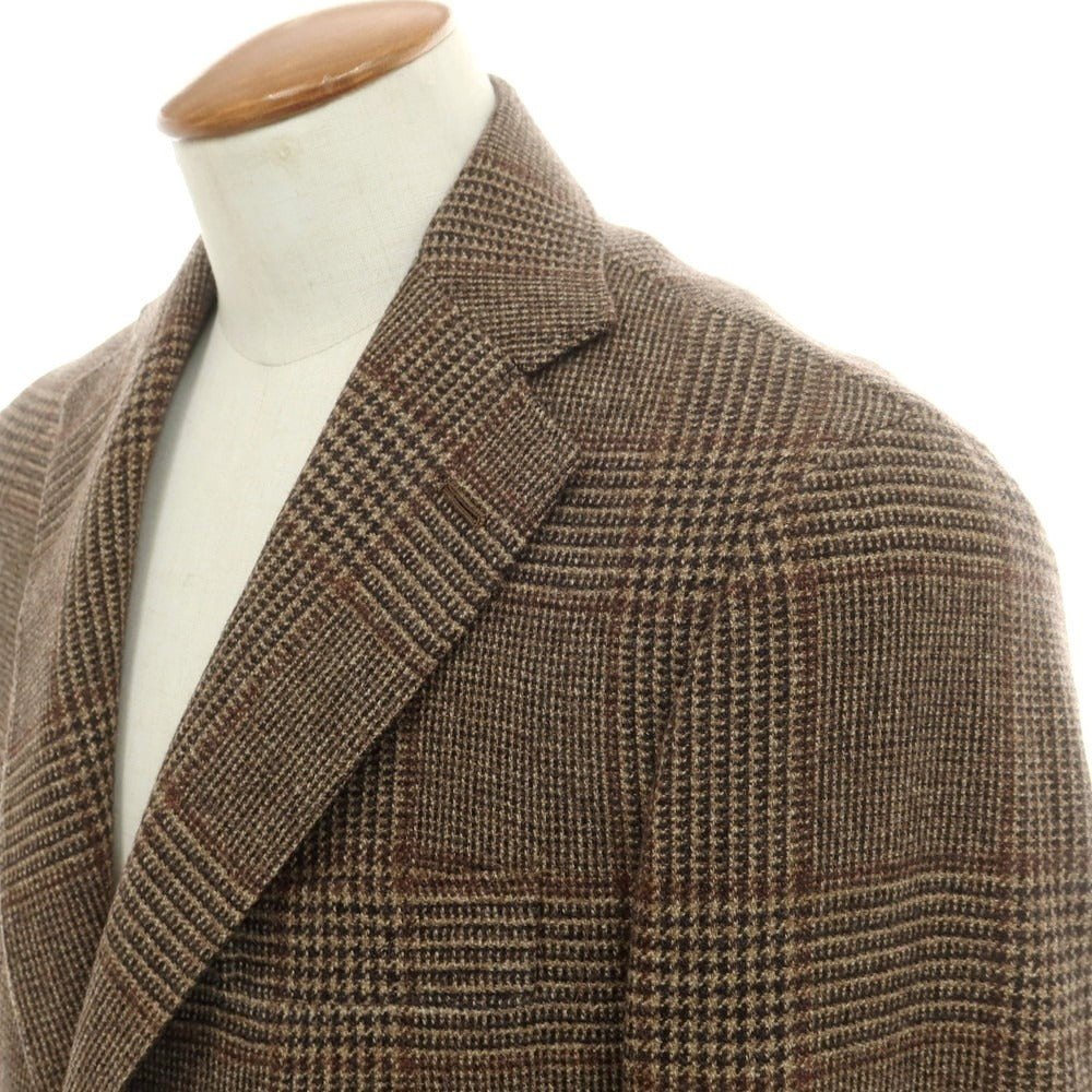 【新品】バルバ BARBA ウールカシミヤ チェック テーラードジャケット ブラウンxブラック【 48 】【 状態ランクN 】【 メンズ 】