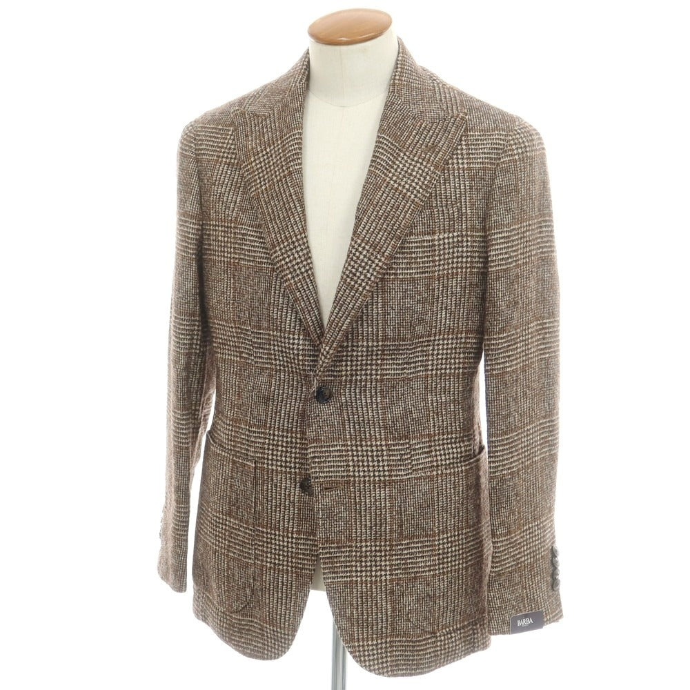 【新品】バルバ BARBA アルパカコットンウール チェック テーラードジャケット ベージュxブラウン【 48 】【 状態ランクN 】【 メンズ 】