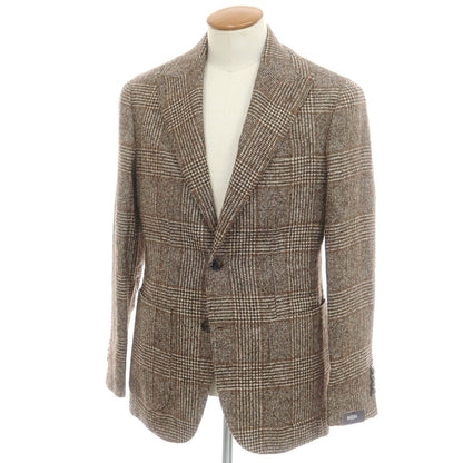 【新品】バルバ BARBA アルパカコットンウール チェック テーラードジャケット ベージュxブラウン【 48 】【 状態ランクN 】【 メンズ 】