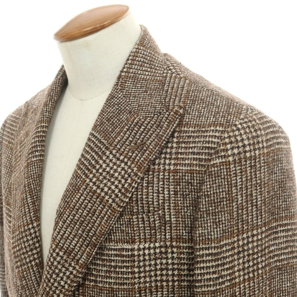 【新品】バルバ BARBA アルパカコットンウール チェック テーラードジャケット ベージュxブラウン【 48 】【 状態ランクN 】【 メンズ 】