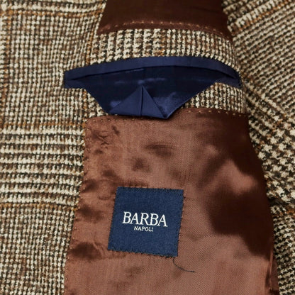 【新品】バルバ BARBA アルパカコットンウール チェック テーラードジャケット ベージュxブラウン【 48 】【 状態ランクN 】【 メンズ 】