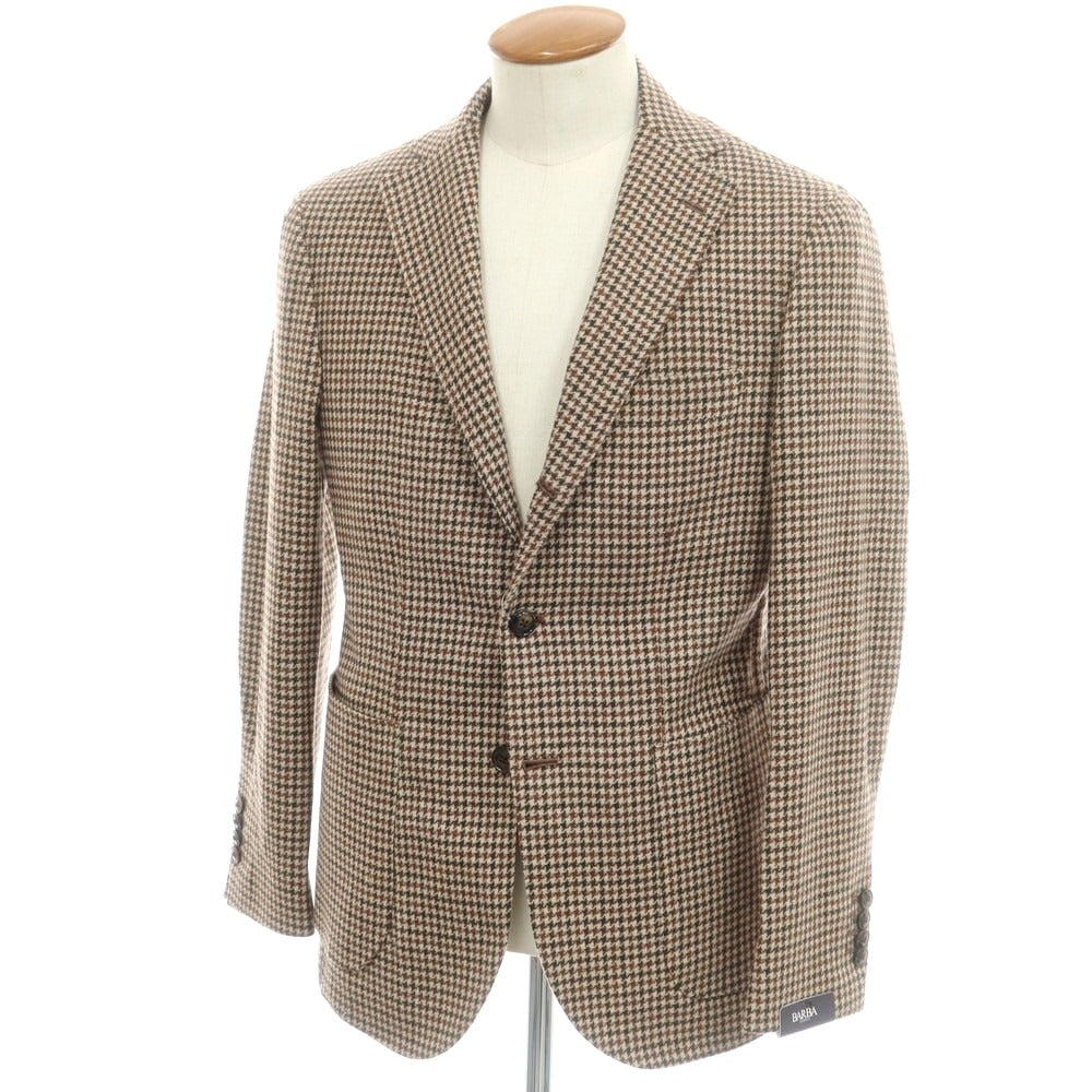 【新品】バルバ BARBA アルパカウールナイロン チェック テーラードジャケット ベージュxブラウン【 48 】【 状態ランクN 】【 メンズ 】