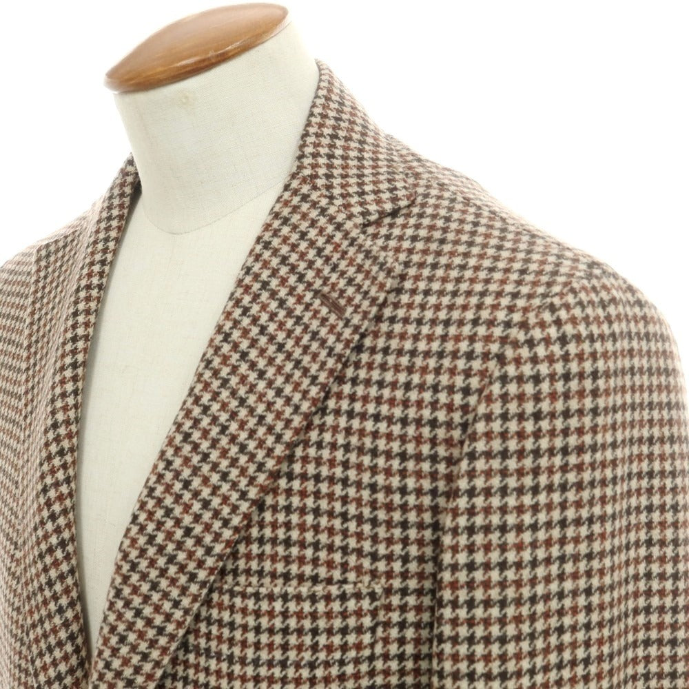 【新品】バルバ BARBA アルパカウールナイロン チェック テーラードジャケット ベージュxブラウン【 48 】【 状態ランクN 】【 メンズ 】