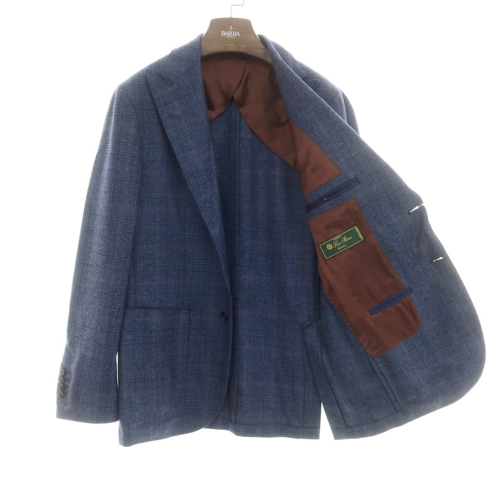 【新品】バルバ BARBA ウールカシミヤ チェック テーラードジャケット ダークブルー系【 48 】【 状態ランクN 】【 メンズ 】