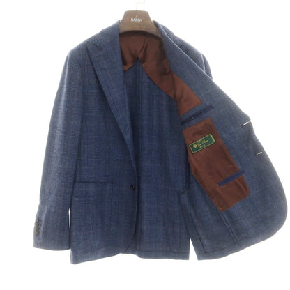 【新品】バルバ BARBA ウールカシミヤ チェック テーラードジャケット ダークブルー系【 48 】【 状態ランクN 】【 メンズ 】