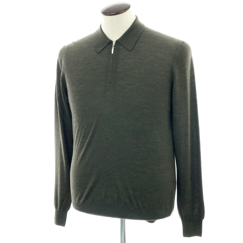 【新品】バルバ BARBA ハイゲージ ウール ハーフジップ 長袖  ポロニット オリーブ【 50 】【 状態ランクN 】【 メンズ 】