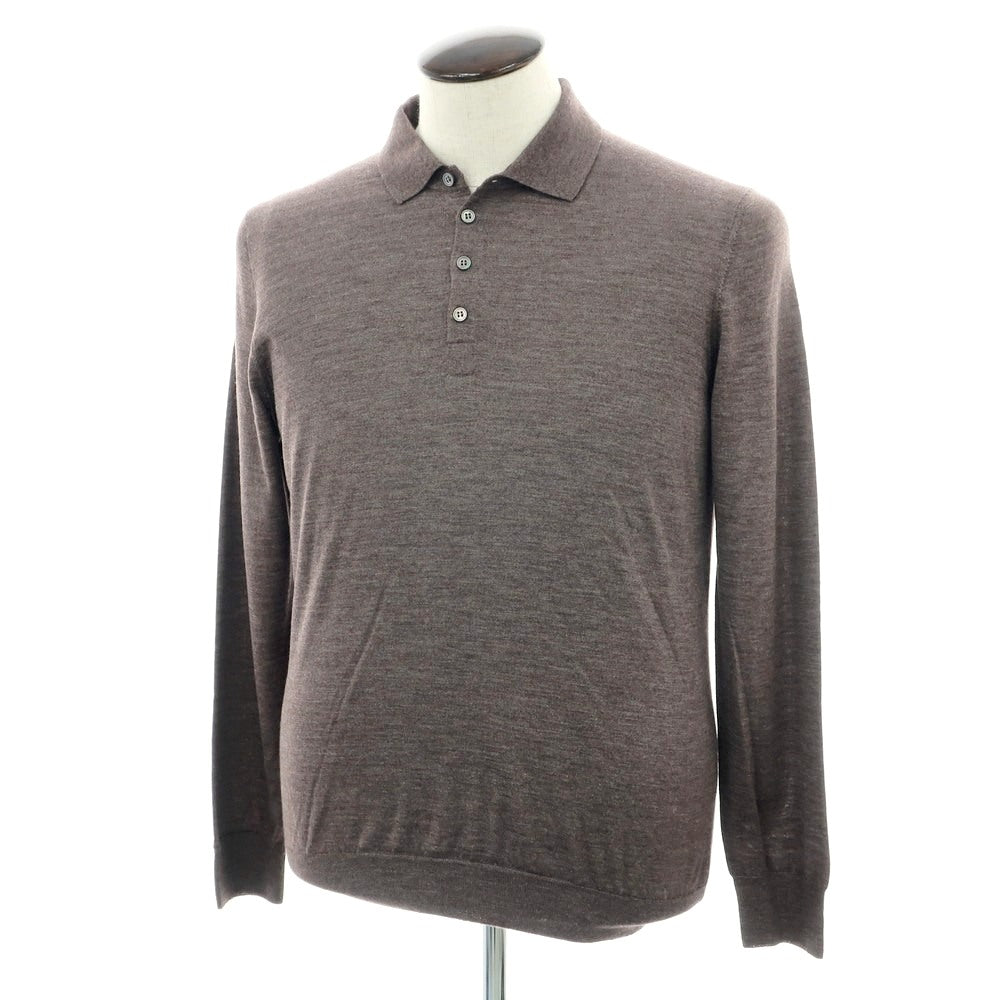 【新品】バルバ BARBA ハイゲージ カシミヤシルク 長袖 ポロニット ブラウン系【 50 】【 状態ランクN 】【 メンズ 】