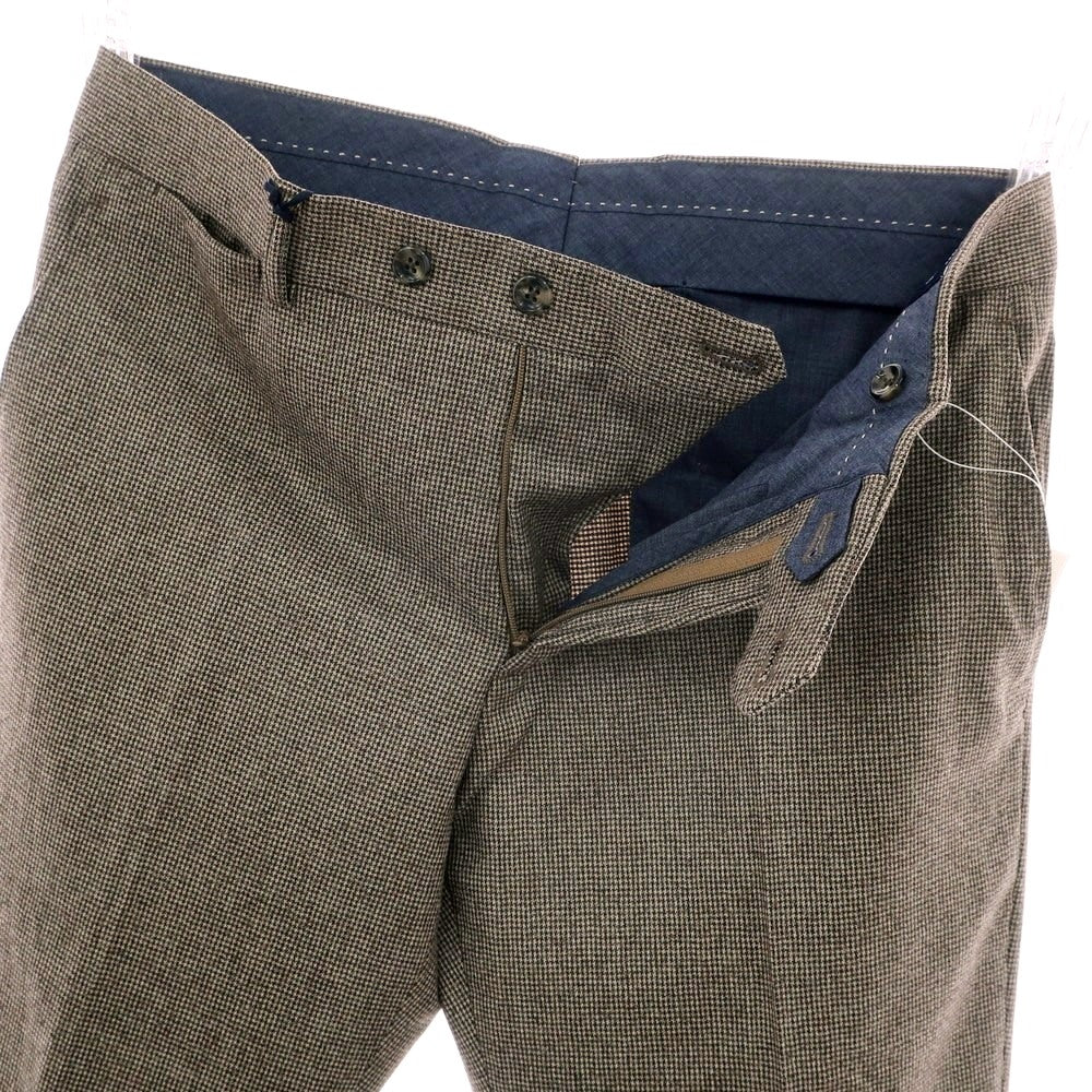 【新品】バルバ BARBA MILANO ウール ハウンドトゥース ドレススラックスパンツ ダークブラウンxグレージュ系【 48 】【 状態ランクN 】【 メンズ 】