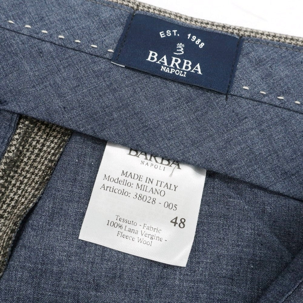 【新品】バルバ BARBA MILANO ウール ハウンドトゥース ドレススラックスパンツ ダークブラウンxグレージュ系【 48 】【 状態ランクN 】【 メンズ 】