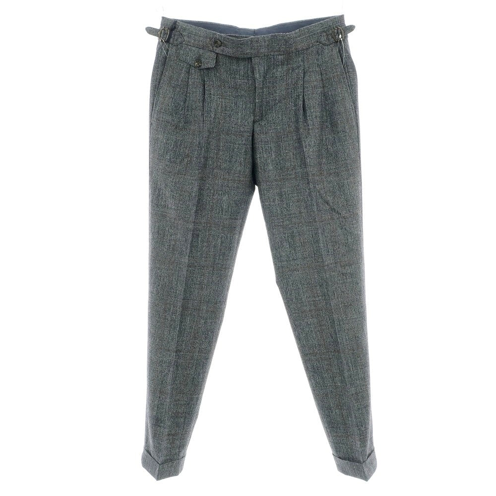 【新品】バルバ BARBA PARMA ウールシルクリネン グレンチェック ドレススラックスパンツ グレー系【 48 】【 状態ランクN 】【 メンズ 】