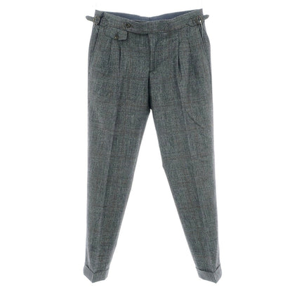 【新品】バルバ BARBA PARMA ウールシルクリネン グレンチェック ドレススラックスパンツ グレー系【 48 】【 状態ランクN 】【 メンズ 】