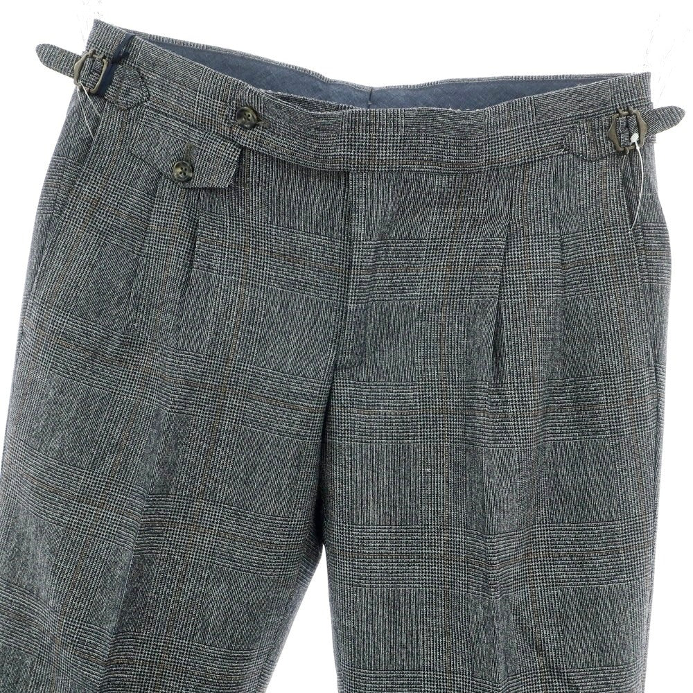 【新品】バルバ BARBA PARMA ウールシルクリネン グレンチェック ドレススラックスパンツ グレー系【 48 】【 状態ランクN 】【 メンズ 】